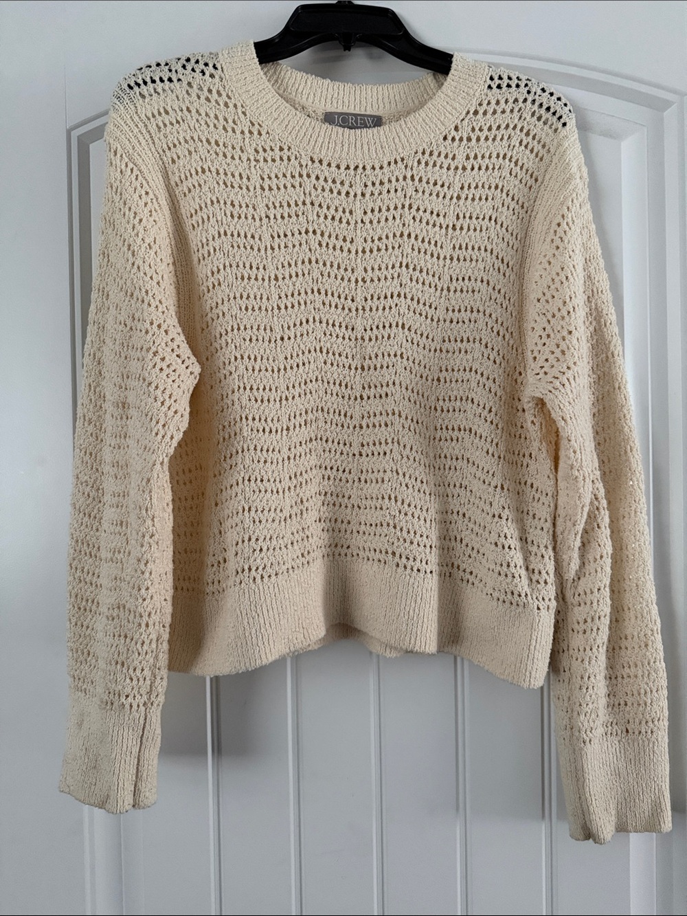 J. Crew Open-Knit Crewneck Sweater in Cream